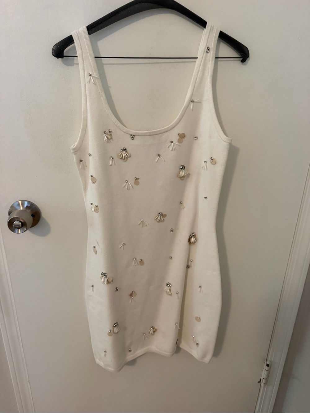 Cream Embellished Tank Mini Dress